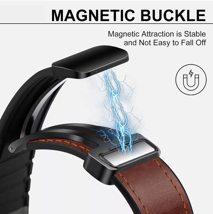 Waxed Leather Magnetic Clasp Strap for Apple Watch Band