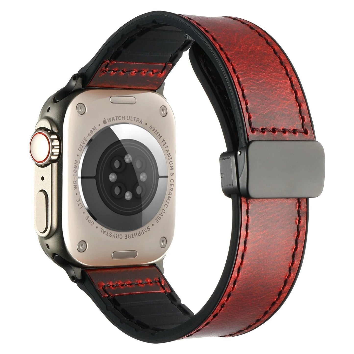Waxed Leather Magnetic Clasp Strap for Apple Watch Band