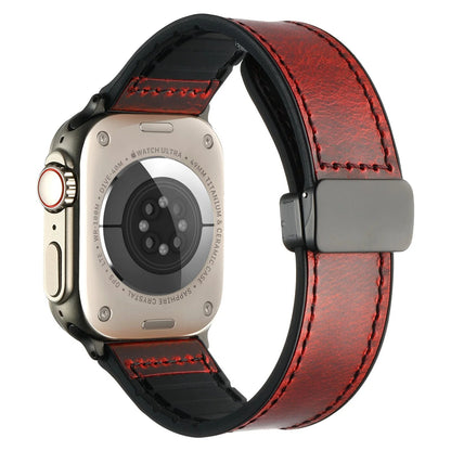 Waxed Leather Magnetic Clasp Strap for Apple Watch Band