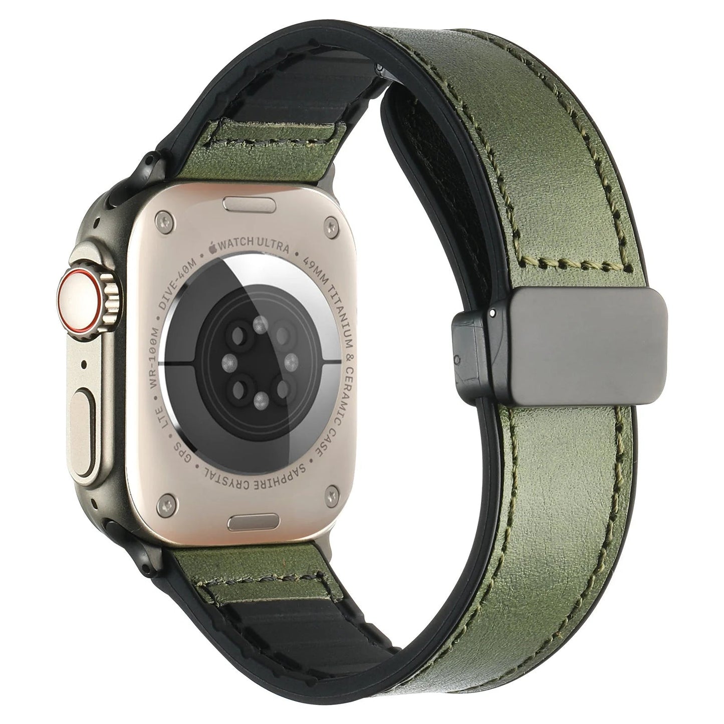 Waxed Leather Magnetic Clasp Strap for Apple Watch Band