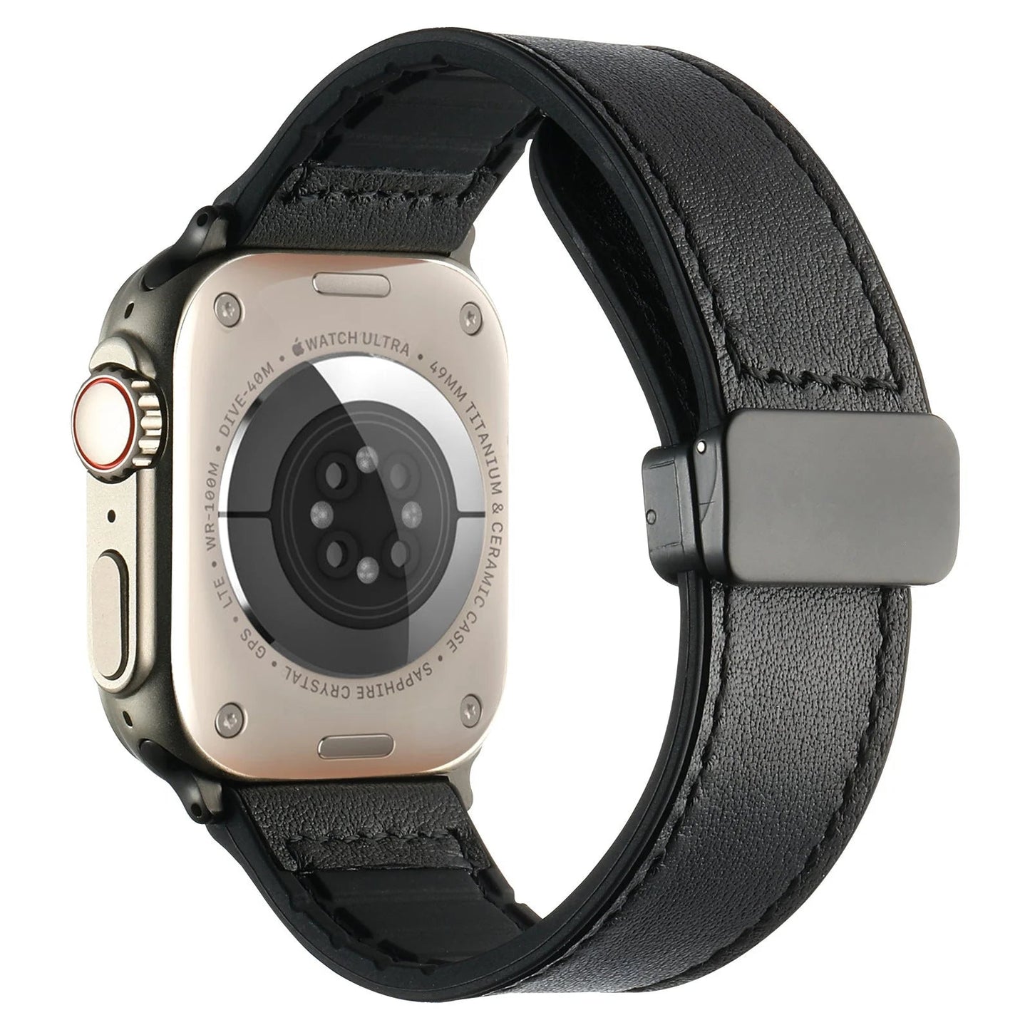 Waxed Leather Magnetic Clasp Strap for Apple Watch Band