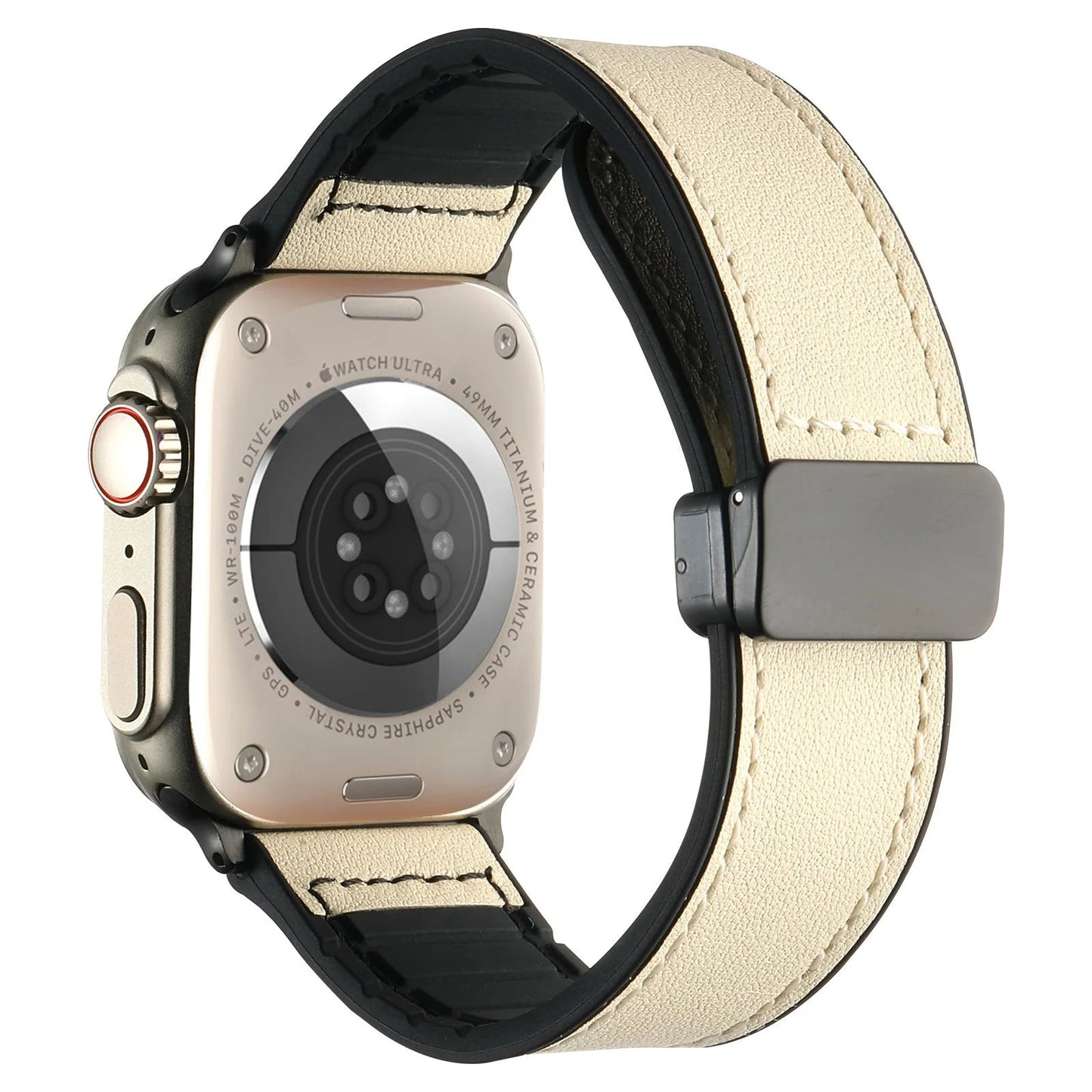 Waxed Leather Magnetic Clasp Strap for Apple Watch Band