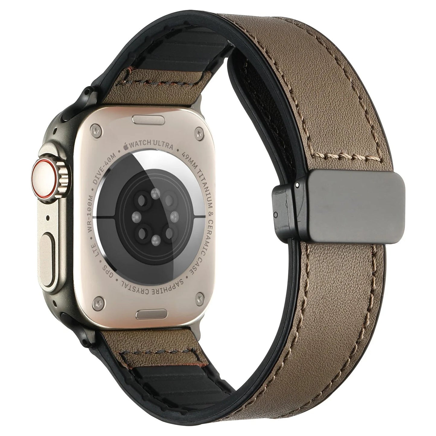 Waxed Leather Magnetic Clasp Strap for Apple Watch Band